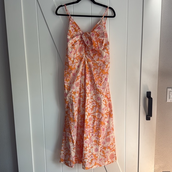 J crew Tie-front Strappy cotton poplin midi dress in‎ orange floral size Medium - Picture 3 of 9
